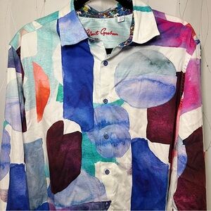Robert Graham Men's Pyschotropic Abstract Watercolor Shirt Size XL Button Down.